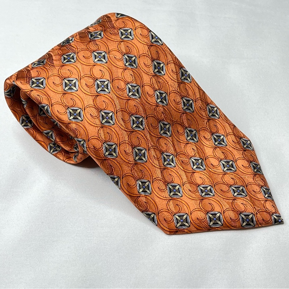 J.Z Richards for Logans of Lexington Burnt Orange Geometric Silk Men's Neck Tie